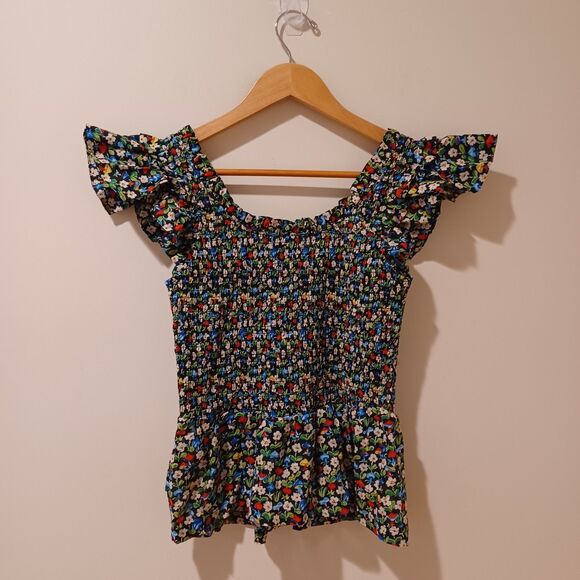 NWT TUCKERNUCK Shroom Floral Mallie Top Boho Peasant Preppy Flutter Sleeve S - Picture 4 of 6